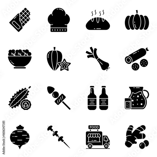 Set of Fruits and Vegetables Solid Icons 

