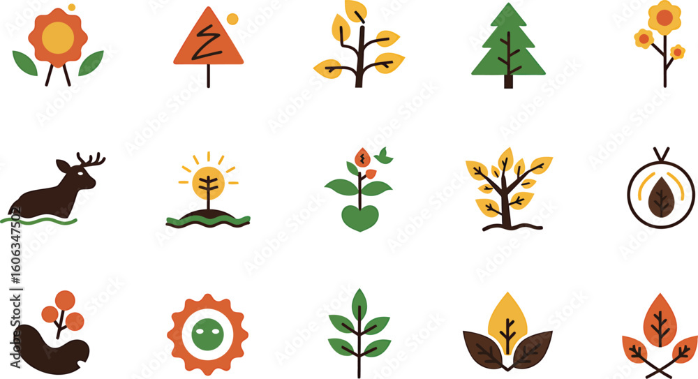 Obraz premium Forest Bathing & Nature Therapy Icons