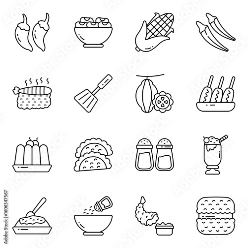 Set of Healthy Meal Linear Icons 

