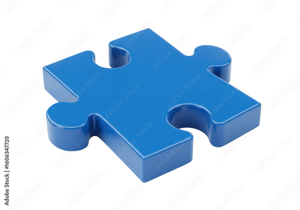 A single blue puzzle piece, isolated on a transparent background A single blue puzzle piece, isolated on a transparent background