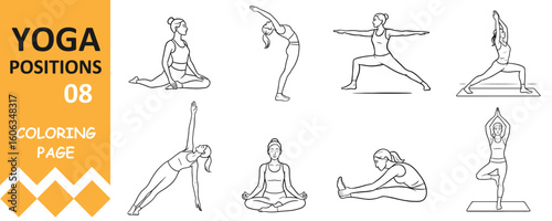 8 Women's Yoga Positions Coloring Page