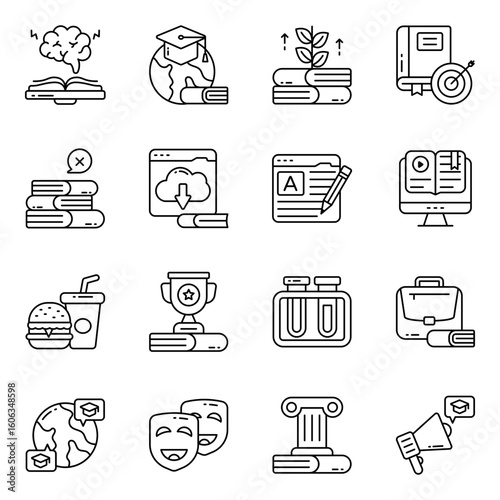 Set of Schooling Linear Icons


