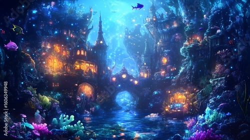 Enchanting Underwater City Lights Gleam Brightly