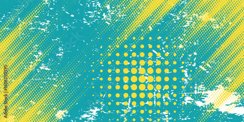 Green halftone gradient pattern dots texture with tech digital background. Pop art comic dots, modern, vector.