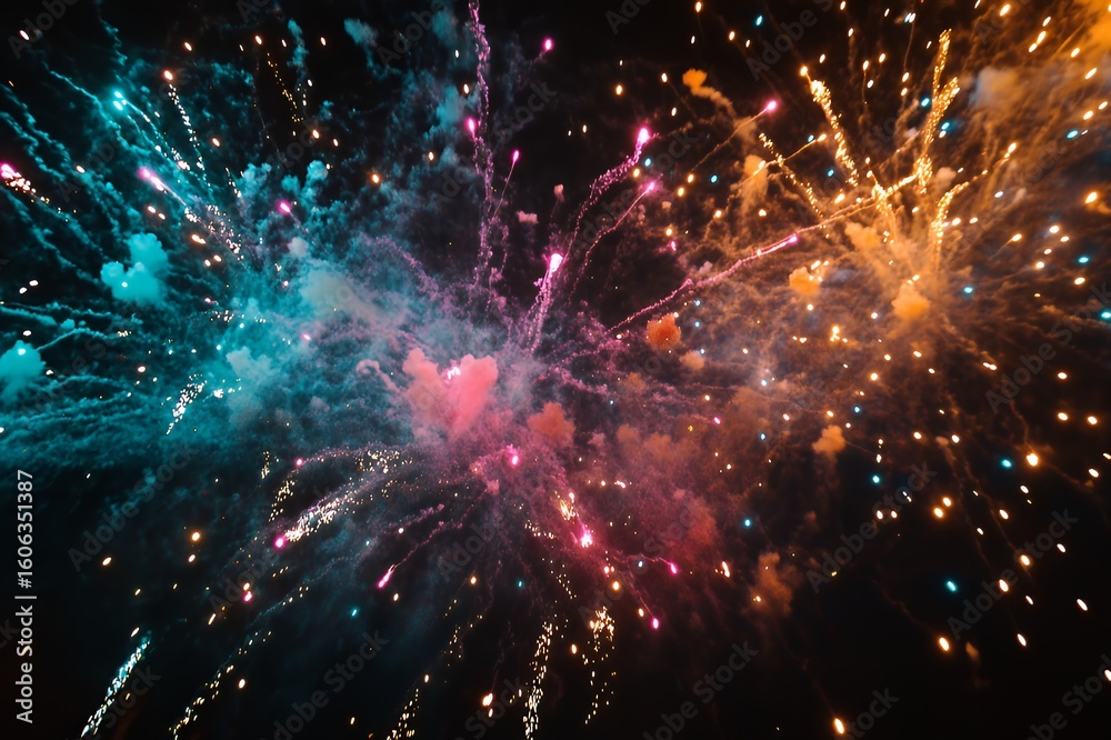 Fototapeta premium Vibrant Fireworks Display Illuminating Night Sky