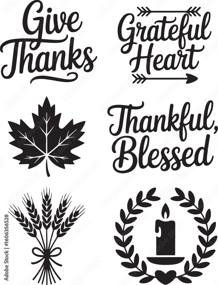 Obraz premium Thanksgiving Quote Clipart | Grateful Thankful Blessed SVG