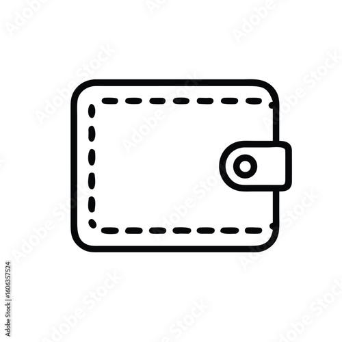 Simple black and white icon of a closed wallet with stitching detail