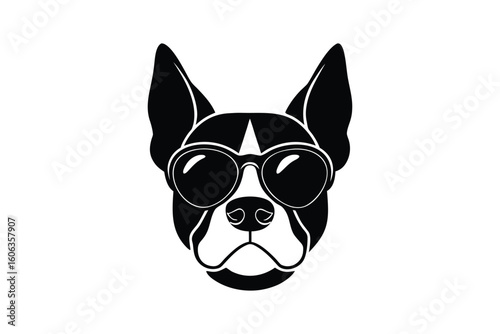 Silhouette art illustration of a cute dog head wearing sunglasses.eps