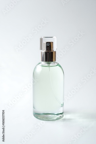 Wallpaper Mural Clear glass perfume bottle with silver spray nozzle and clear cap image Torontodigital.ca
