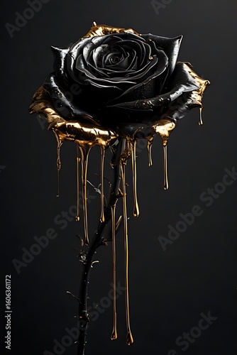 Black rose with golden drips
