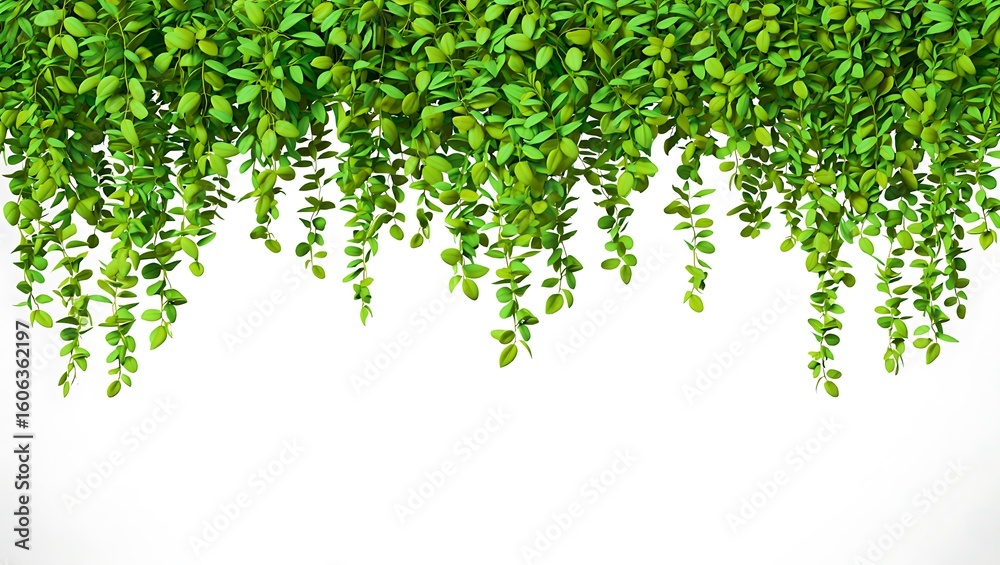 Obraz premium Lush green hanging vines cascading against a bright white background leaves foliage