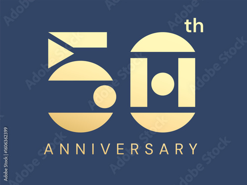 50th Anniversary luxury gold celebration with geometric shapes logo vector design concept. Fifty Years anniversary gold logo template for celebration event, business, greeting card, company, website.