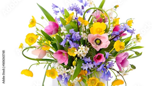 Pink purple yellow blue white flowers bouquet image
