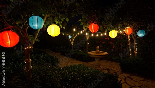 Magical Backyard Night Celebration with Handmade Paper Flowers and Twinkling Lights