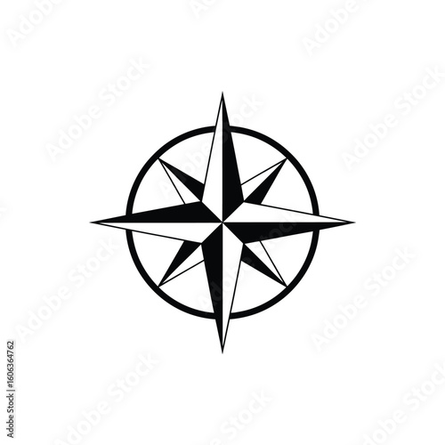 Black and white compass rose symbol for navigation and direction
