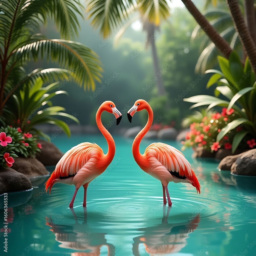 Fototapeta premium flamingo, bird, pink, animal, nature, water, zoo, 