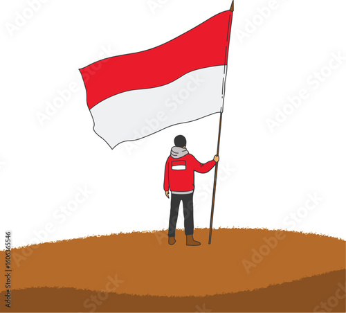 people waving indonesia flag vector illustration. background design for indonesia independence celebration design element.