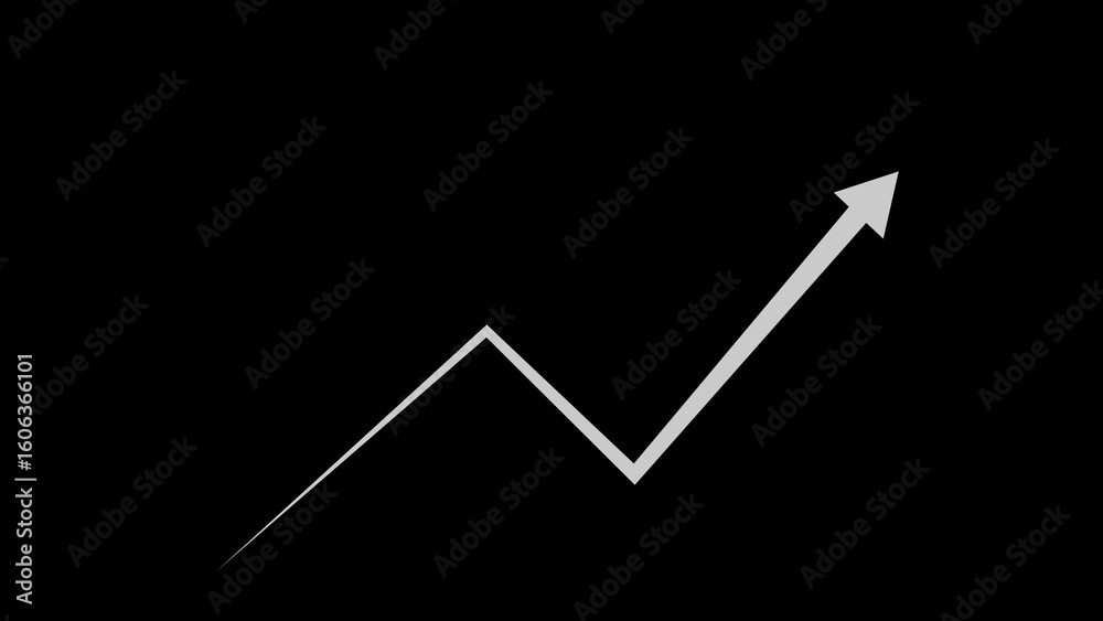 Ascending arrow symbolizing growth progress achievement and business development on black background Ascending arrow symbolizing growth progress achievement and business development on black background