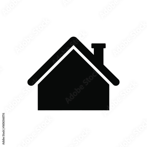 Simple black silhouette of a house with a chimney