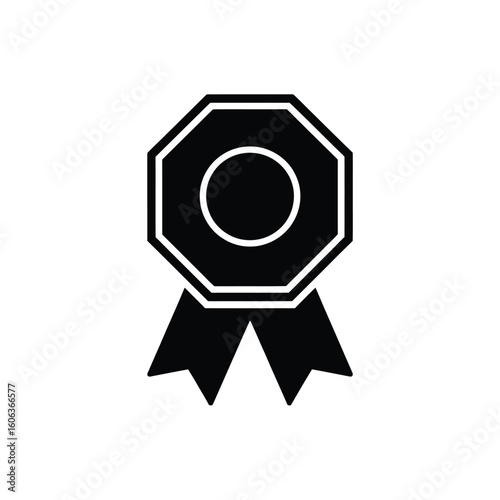 Black octagonal award ribbon with circle center and hanging ribbons