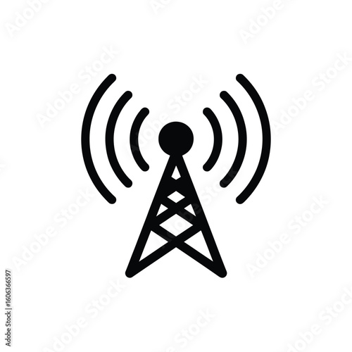 Simple line art icon of a radio tower transmitting signals