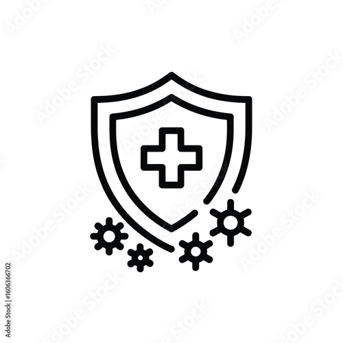 Shield with medical cross and virus icons representing health protection