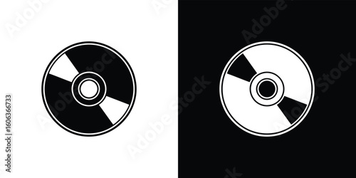 Black and white compact disc design on contrasting background, monochrome simple style