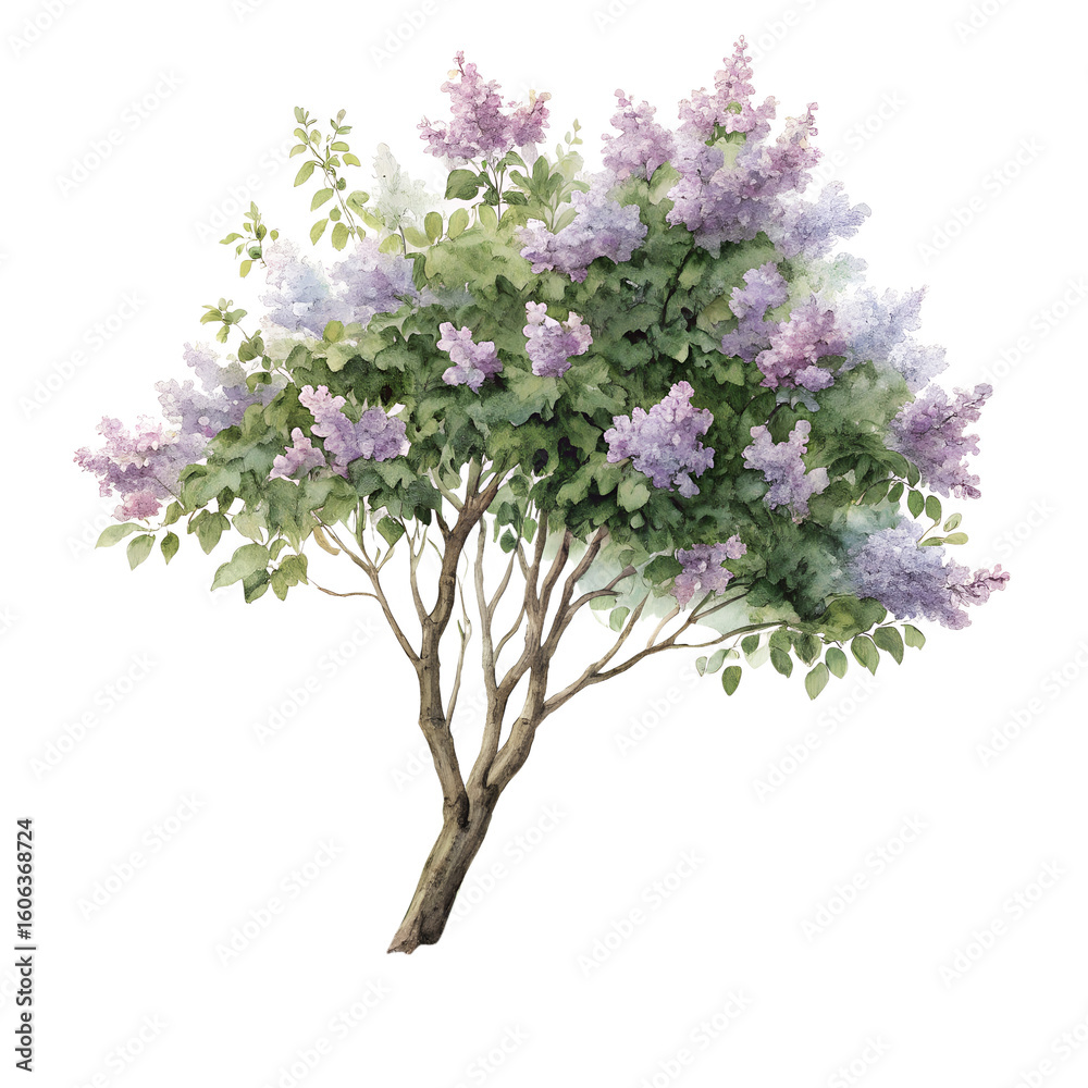 Fototapeta premium Watercolor Lilac Bush on Transparent Background