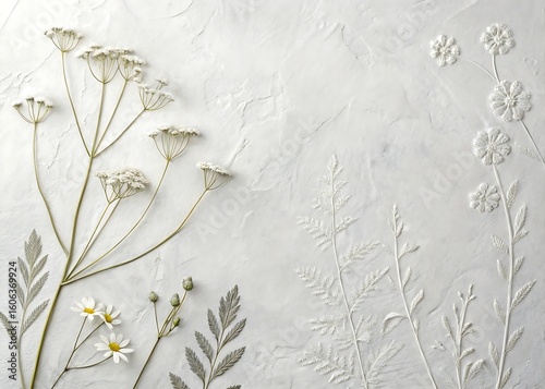 Chalk White Background with Pressed Flower Texture