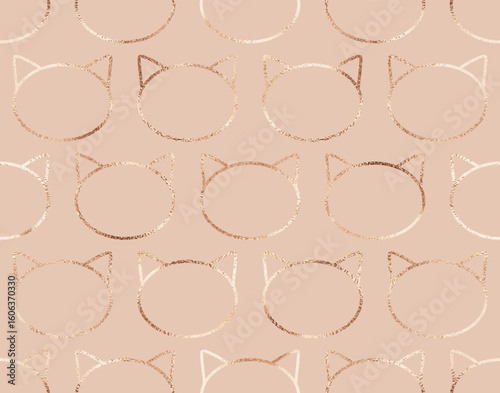 Geometric animal seamless pattern with gold cats ornament.