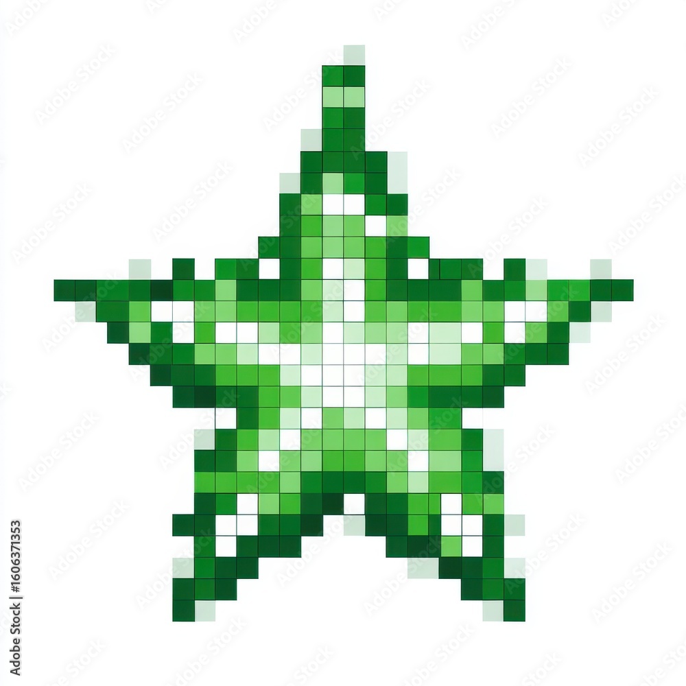 Fototapeta premium Pixelated Green Star on White Background