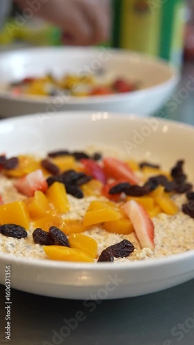 Breakfast with Muesli and Berries Prepararation Video - Handheld Full HD 50fps