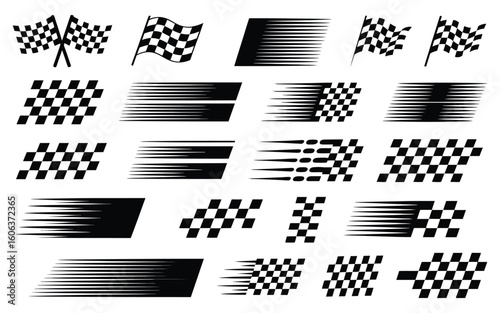 Racing Flags and Speed Line Vector Set