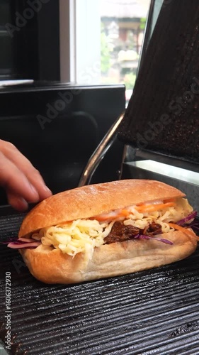Sizzling Hot Ciabatta Filled with Cheese Coleslaw and Shredded Pork - Handheld Full HD 50fps