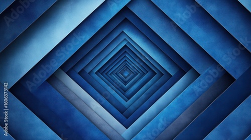 Abstract geometric pattern of overlapping blue rhombus shapes creating a perspective illusion of a tunnel.