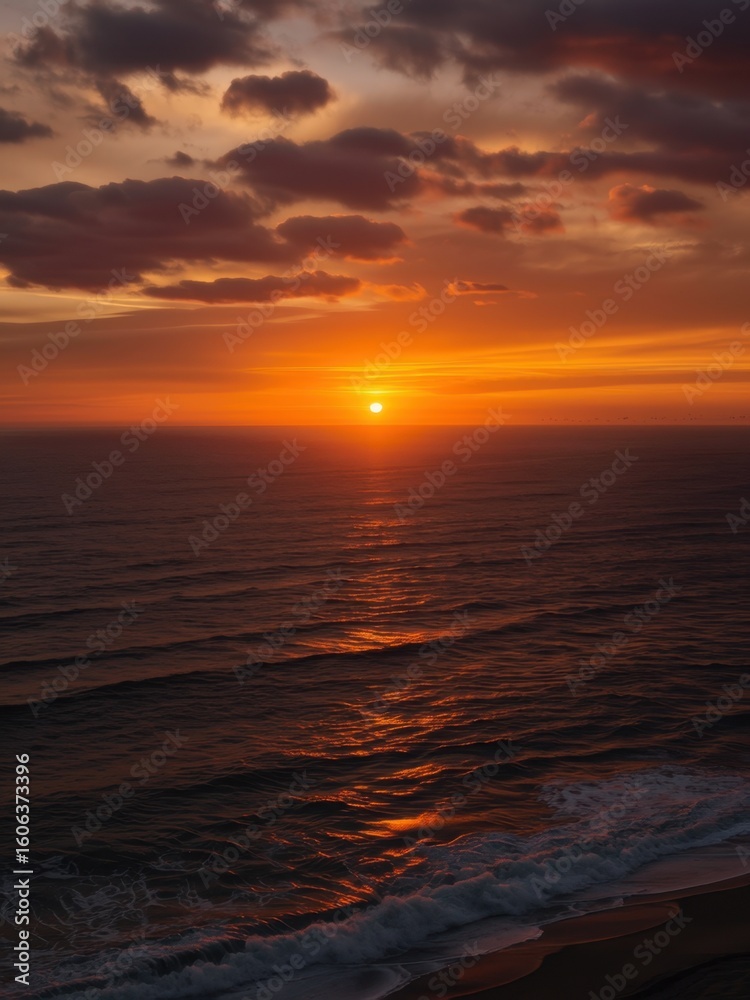 Obraz premium Sunset over the ocean coastal view landscape photography serene environment aerial perspective