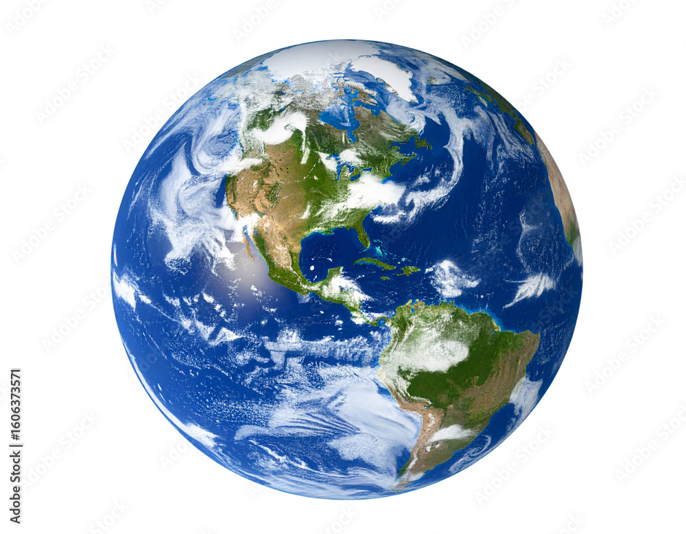 Obraz premium Dynamic Rotation of Earth with Visible Continents and Clouds, Isolated Transparent PNG