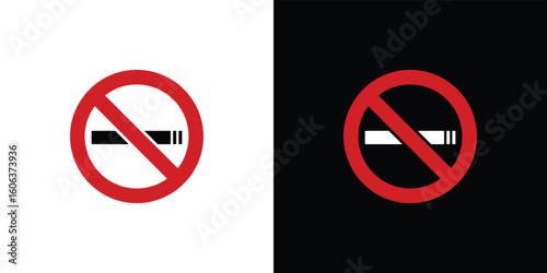 No Smoking Symbol with Red Circle Slash Through Cigarette on White and Black Background