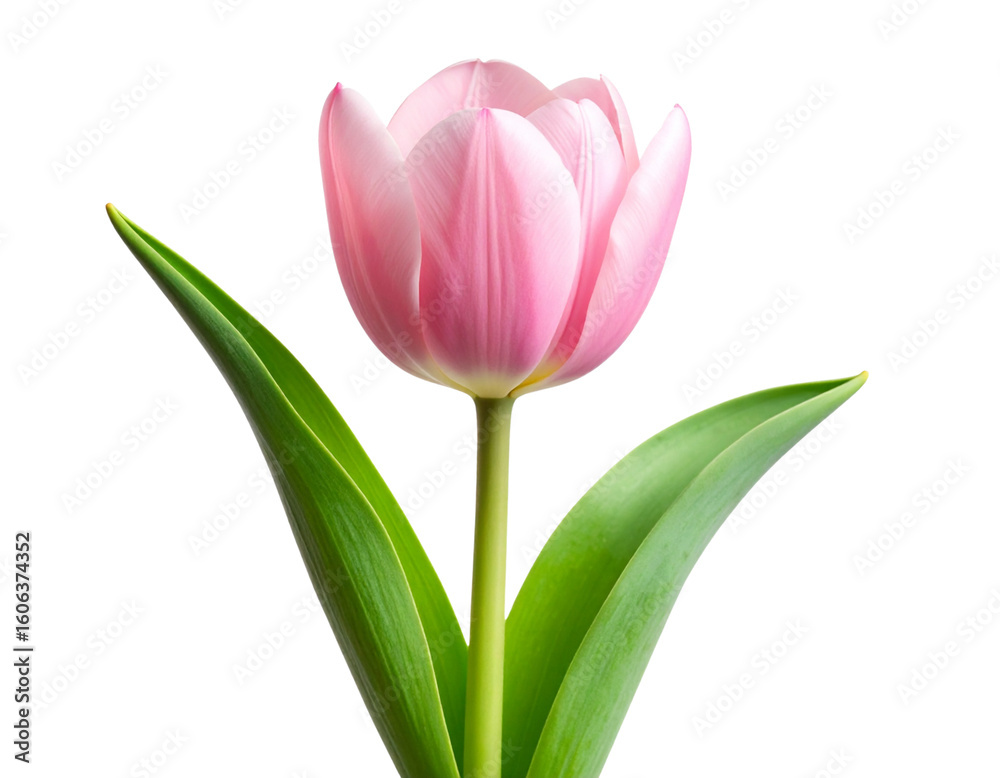 Fototapeta premium Single Pink Tulip on White Background, Easter Theme, Transparent PNG