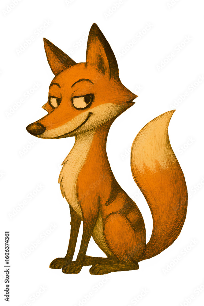 Obraz premium Vibrant orange cartoon fox with a sly smile digital art