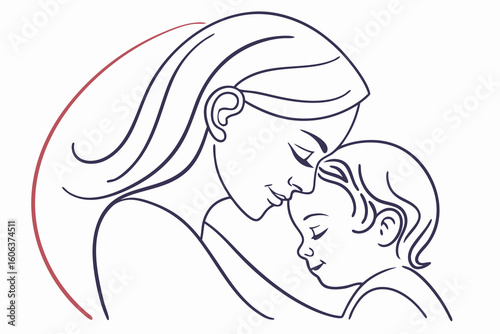 Illustration of a mother and child in a tender embrace conveying the love and care in a linear art style.