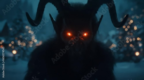 Eerie Animated Krampus Emerging From Shadows In Snowy Village