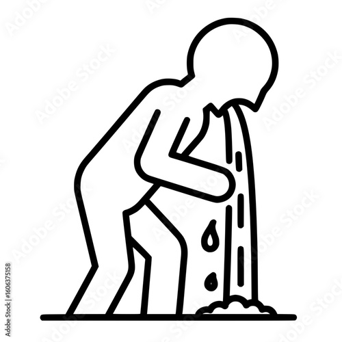 Sick Person Vomiting Icon Doodle Line Art in Black and White