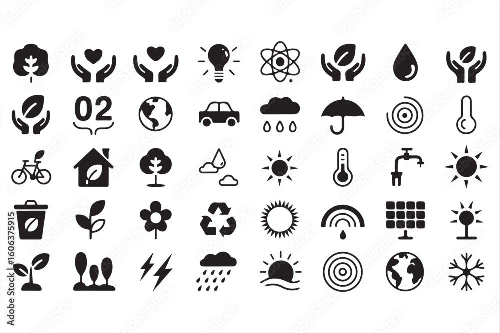 Obraz premium Eco-Friendly Icons Representing Recycling, Energy, and Nature