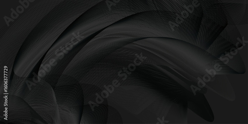 Abstract wave-like form composed of smooth, layered ribbons in varying shades of black and dark gray, giving the illusion of light and shadow playing across the surface.