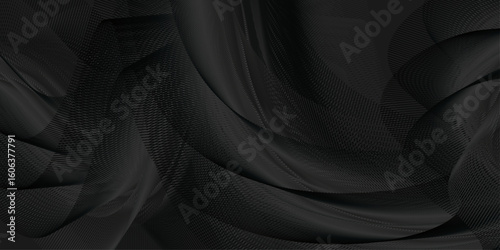 Abstract wave-like form composed of smooth, layered ribbons in varying shades of black and dark gray, giving the illusion of light and shadow playing across the surface.