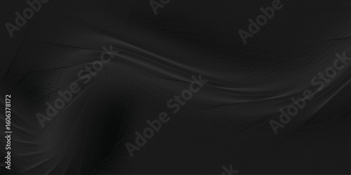 Abstract wave-like form composed of smooth, layered ribbons in varying shades of black and dark gray, giving the illusion of light and shadow playing across the surface.