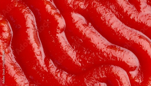 Close-up of glossy, red ketchup texture