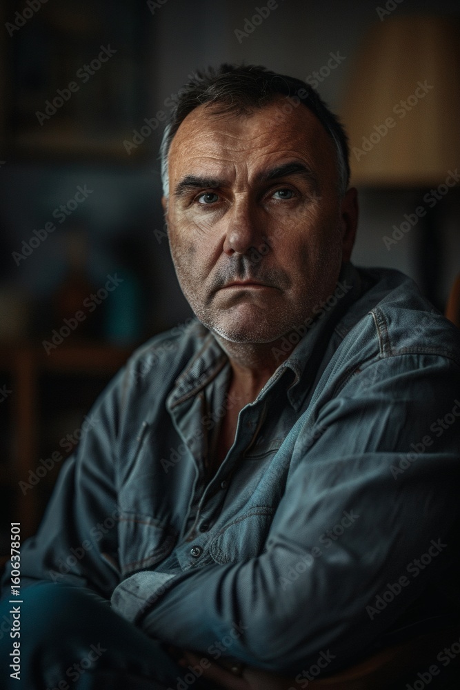 Obraz premium In the study, a man frowns in deep thought