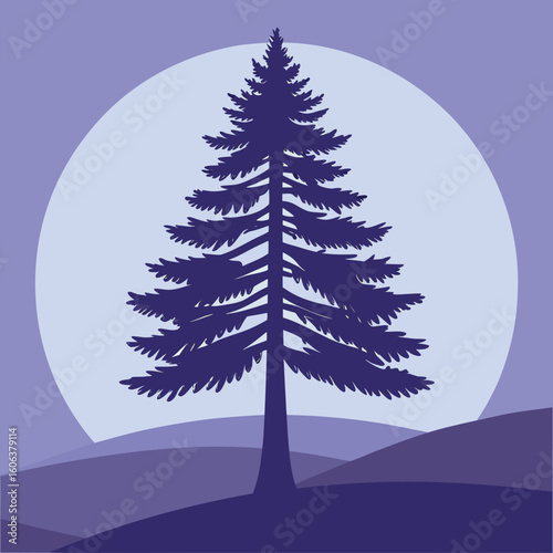 Silhouette of Tall Cypress Tree with Narrow Conical Shape Vector